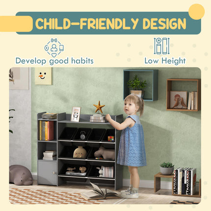Toy Storage Unit with 8 Removable Bins and Cabinet - Grey