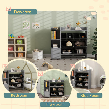 Toy Storage Unit with 8 Removable Bins and Cabinet - Grey