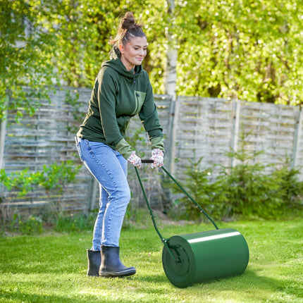 63L Heavy Duty Steel Lawn Roller with Scraper Bar - Dark Green