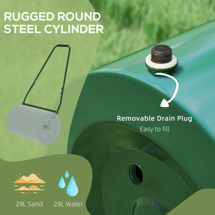 63L Heavy Duty Steel Lawn Roller with Scraper Bar - Dark Green
