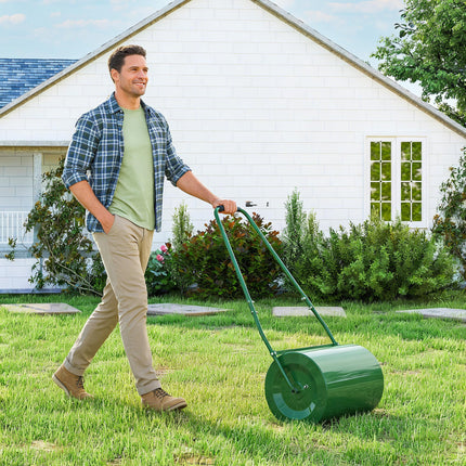 63L Heavy Duty Steel Lawn Roller with Scraper Bar - Dark Green