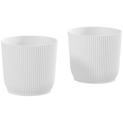 Set of 2 Durable Textured Plastic Planters 22cm - White