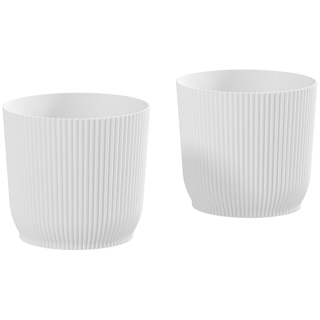 Set of 2 Durable Textured Plastic Planters 22cm - White