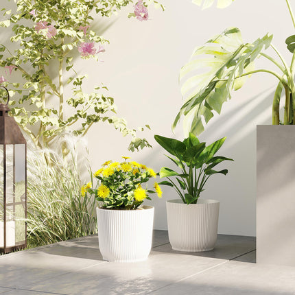 Set of 2 Durable Textured Plastic Planters 22cm - White