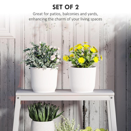 Set of 2 Durable Textured Plastic Planters 22cm - White