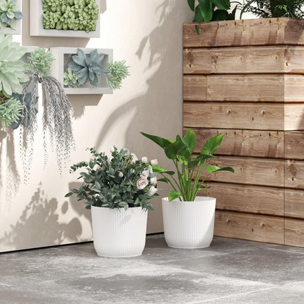 Set of 2 Durable Textured Plastic Planters 22cm - White