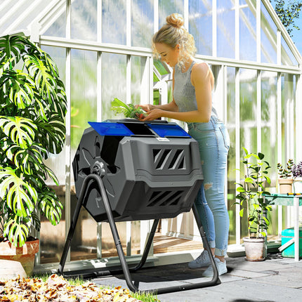 160L Dual Chamber Compost Bin with 360° Rotation - Blue