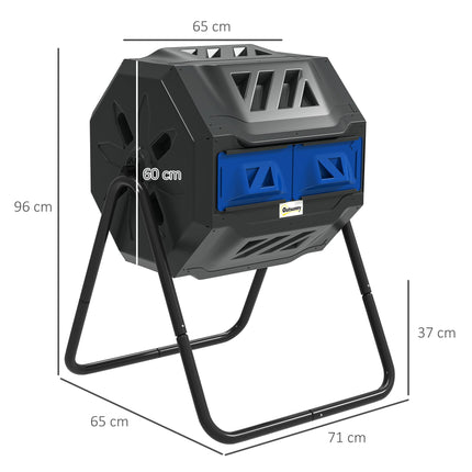 160L Dual Chamber Compost Bin with 360° Rotation - Blue
