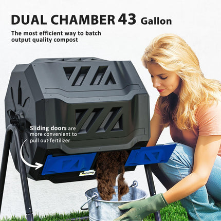 160L Dual Chamber Compost Bin with 360° Rotation - Blue