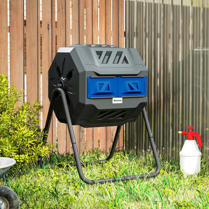 160L Dual Chamber Compost Bin with 360° Rotation - Blue