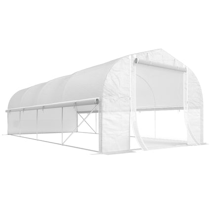 6 x 3m Walk-In Polytunnel Greenhouse Set with PE Cover and Mesh Door - White