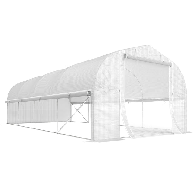 6 x 3m Walk-In Polytunnel Greenhouse Set with PE Cover and Mesh Door - White
