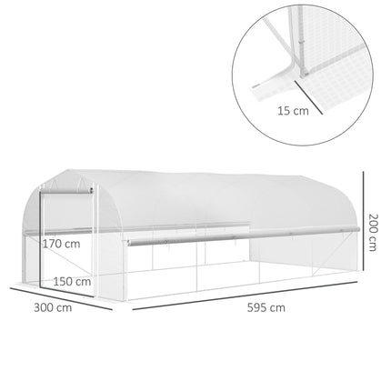 6 x 3m Walk-In Polytunnel Greenhouse Set with PE Cover and Mesh Door - White