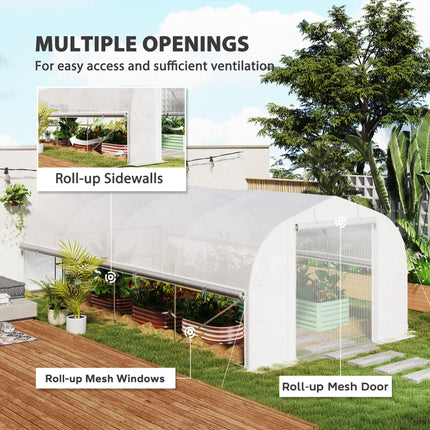 6 x 3m Walk-In Polytunnel Greenhouse Set with PE Cover and Mesh Door - White