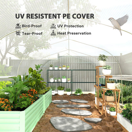 6 x 3m Walk-In Polytunnel Greenhouse Set with PE Cover and Mesh Door - White