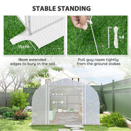 6 x 3m Walk-In Polytunnel Greenhouse Set with PE Cover and Mesh Door - White