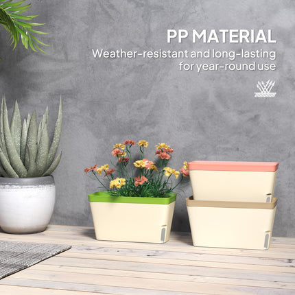 Set of 3 Self Watering Plant Pots with Water Level Window - White