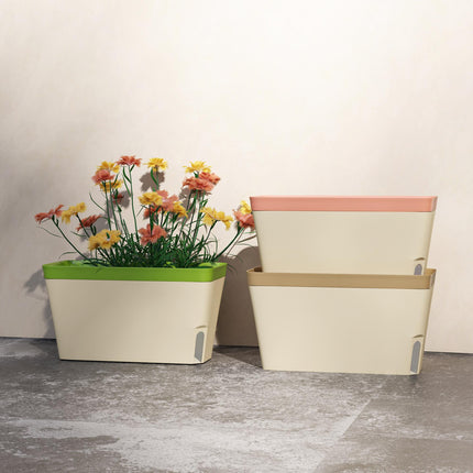 Set of 3 Self Watering Plant Pots with Water Level Window - White