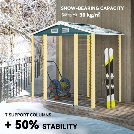 7 x 4ft Garden Shed, Easy to Assemble, Upgraded Galvanised Steel Frame with Foundation Kit, Double Doors with Lock, Outdoor Metal Shed with Vents and Gloves, Garden Storage Shed, Green