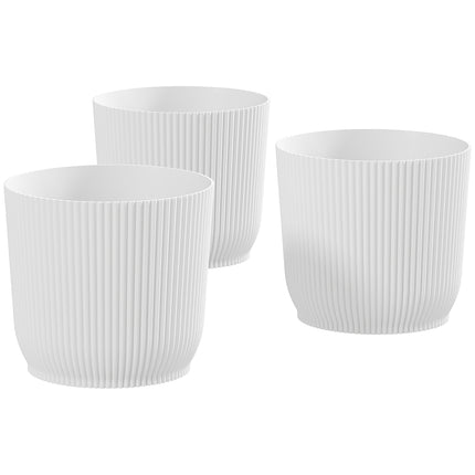 Set of 3 Durable Textured Plastic Plant Pots 22cm - White