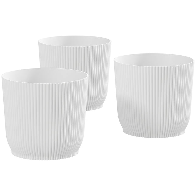 Set of 3 Durable Textured Plastic Plant Pots 22cm - White