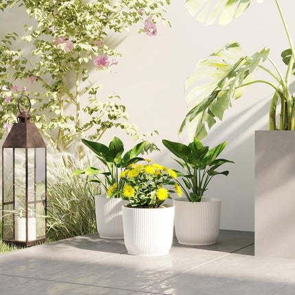 Set of 3 Durable Textured Plastic Plant Pots 22cm - White