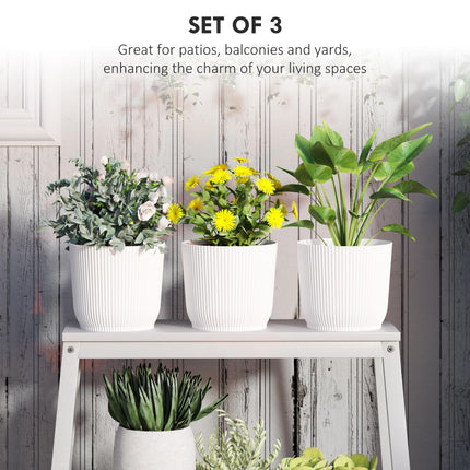 Set of 3 Durable Textured Plastic Plant Pots 22cm - White