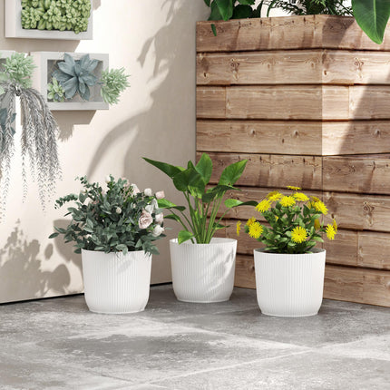 Set of 3 Durable Textured Plastic Plant Pots 22cm - White