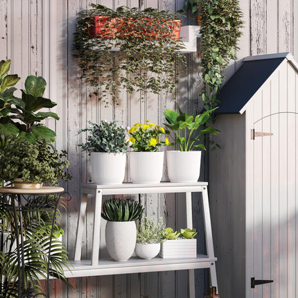 Set of 3 Durable Textured Plastic Plant Pots 22cm - White