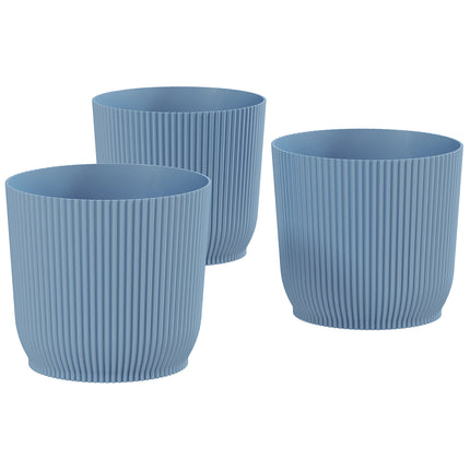 Set of 3 Durable Textured Plastic Planters 22cm - Blue