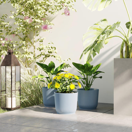 Set of 3 Durable Textured Plastic Planters 22cm - Blue