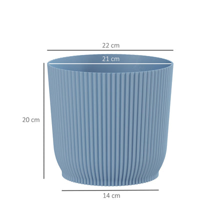 Set of 3 Durable Textured Plastic Planters 22cm - Blue
