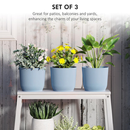 Set of 3 Durable Textured Plastic Planters 22cm - Blue