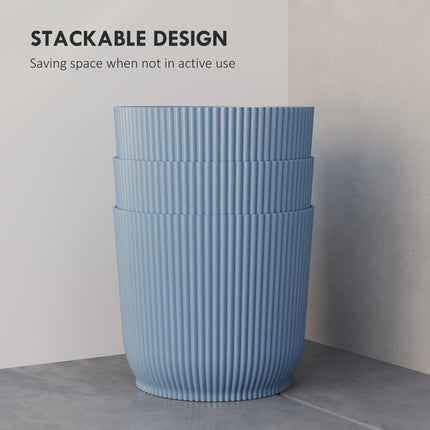 Set of 3 Durable Textured Plastic Planters 22cm - Blue