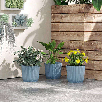 Set of 3 Durable Textured Plastic Planters 22cm - Blue