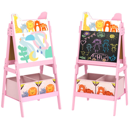 2 in 1 Kids Easel with Whiteboard, Chalkboard & Storage Boxes - Pink