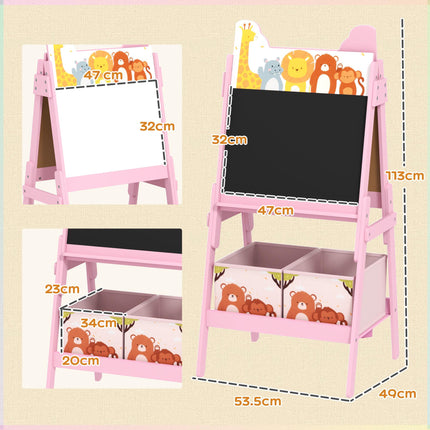 2 in 1 Kids Easel with Whiteboard, Chalkboard & Storage Boxes - Pink