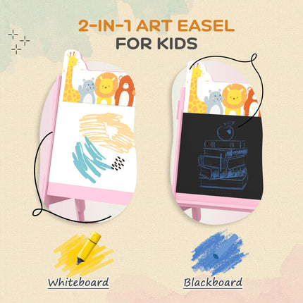 2 in 1 Kids Easel with Whiteboard, Chalkboard & Storage Boxes - Pink
