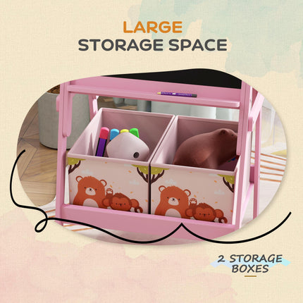 2 in 1 Kids Easel with Whiteboard, Chalkboard & Storage Boxes - Pink
