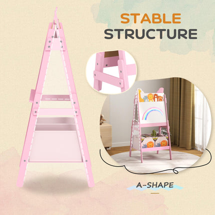 2 in 1 Kids Easel with Whiteboard, Chalkboard & Storage Boxes - Pink