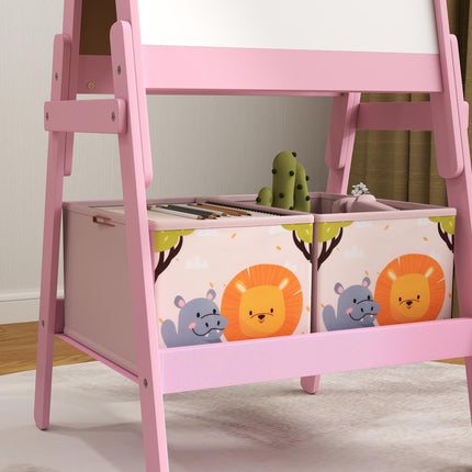 2 in 1 Kids Easel with Whiteboard, Chalkboard & Storage Boxes - Pink