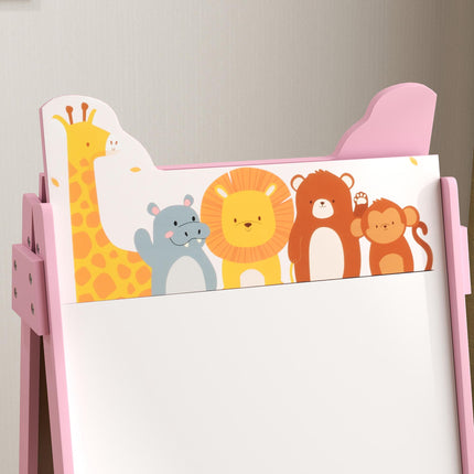 2 in 1 Kids Easel with Whiteboard, Chalkboard & Storage Boxes - Pink