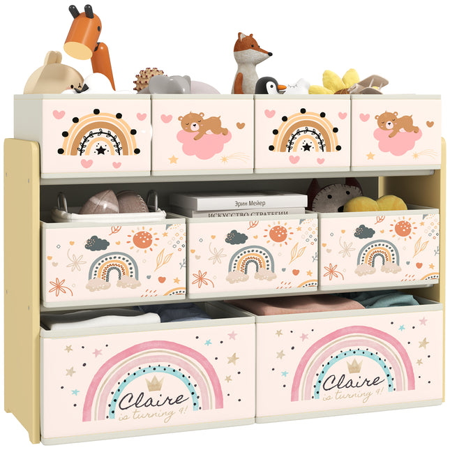 3 Tier Kids Storage Unit with 9 Non-Woven Fabric Boxes - Yellow