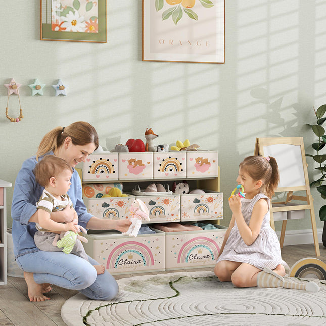 3 Tier Kids Storage Unit with 9 Non-Woven Fabric Boxes - Yellow