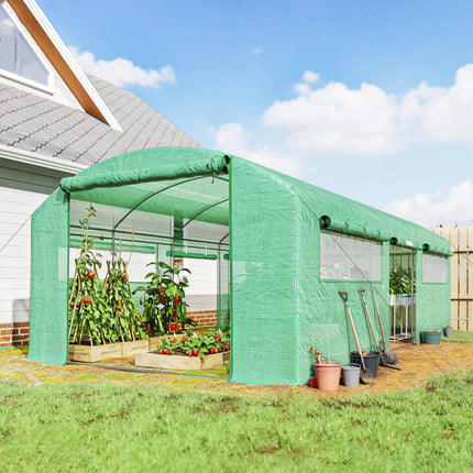 19 x 9.8ft Walk-In Polytunnel Greenhouse with 140gsm Cover - Green