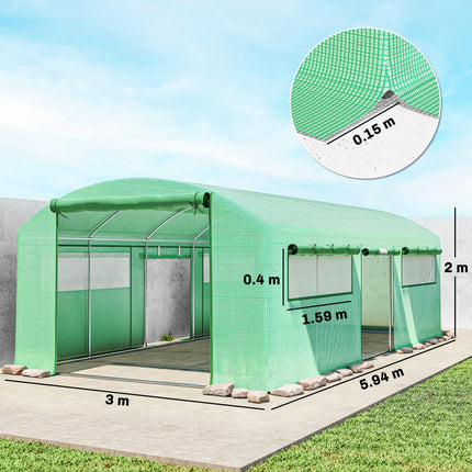 19 x 9.8ft Walk-In Polytunnel Greenhouse with 140gsm Cover - Green