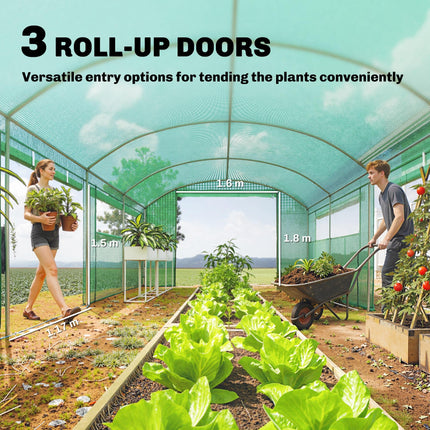 19 x 9.8ft Walk-In Polytunnel Greenhouse with 140gsm Cover - Green