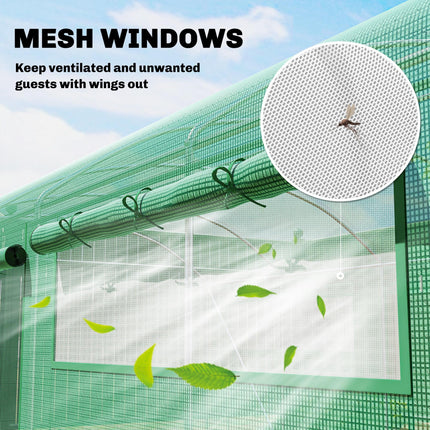 19 x 9.8ft Walk-In Polytunnel Greenhouse with 140gsm Cover - Green