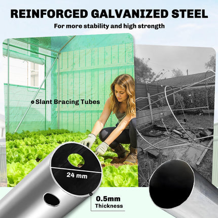 19 x 9.8ft Walk-In Polytunnel Greenhouse with 140gsm Cover - Green