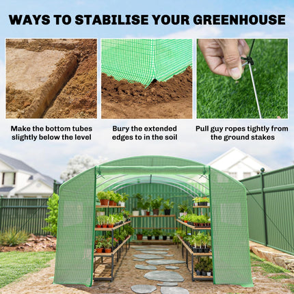 19 x 9.8ft Walk-In Polytunnel Greenhouse with 140gsm Cover - Green